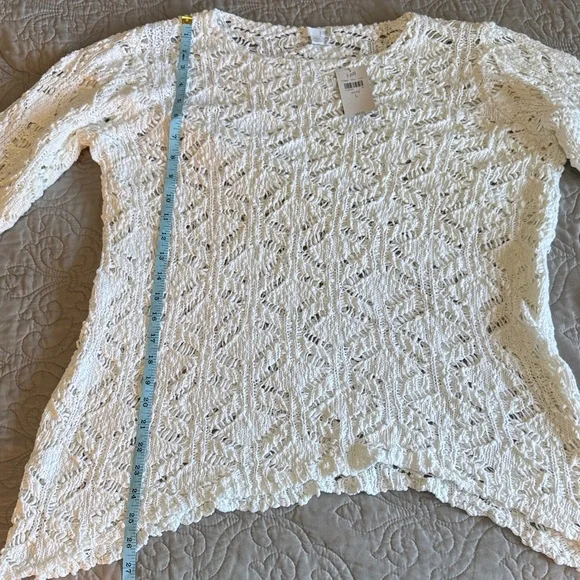 NWT J. Jill White Crochet Cotton Knit Sweater size Large - Picture 14 of 15